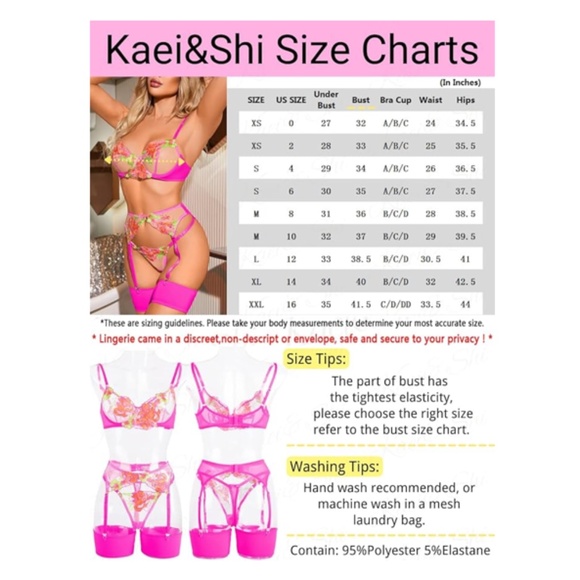 KAEI & SHI Floral Embroidered Underwire G-String Garter Belt 4 Pieces Lingerie - Picture 5 of 9